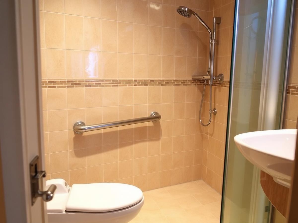 Banheiro com barra de apoio instalada